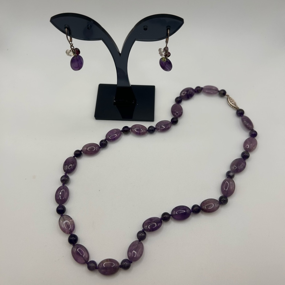 Vintage sterling silver amethyst necklace and earrings set